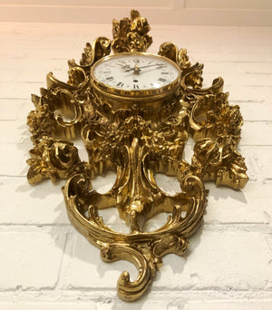 Vintage Ornate Figural Floral Gold Battery Wall Clock | Adelaide Clocks