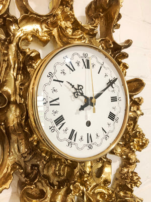 Vintage Ornate Figural Floral Gold Battery Wall Clock | Adelaide Clocks