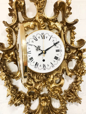 Vintage Ornate Figural Floral Gold Battery Wall Clock | Adelaide Clocks