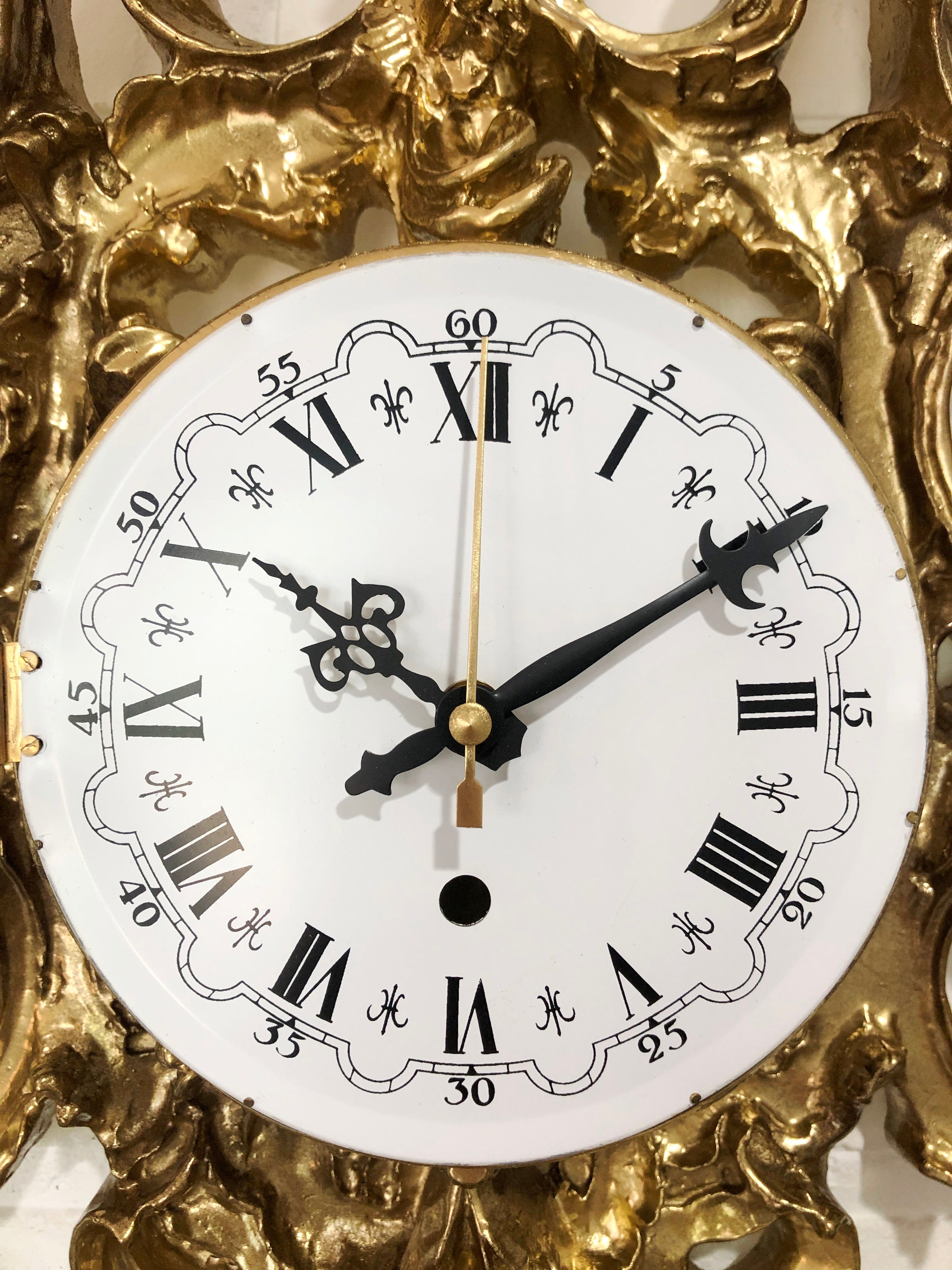 Vintage Ornate Figural Floral Gold Battery Wall Clock | Adelaide Clocks