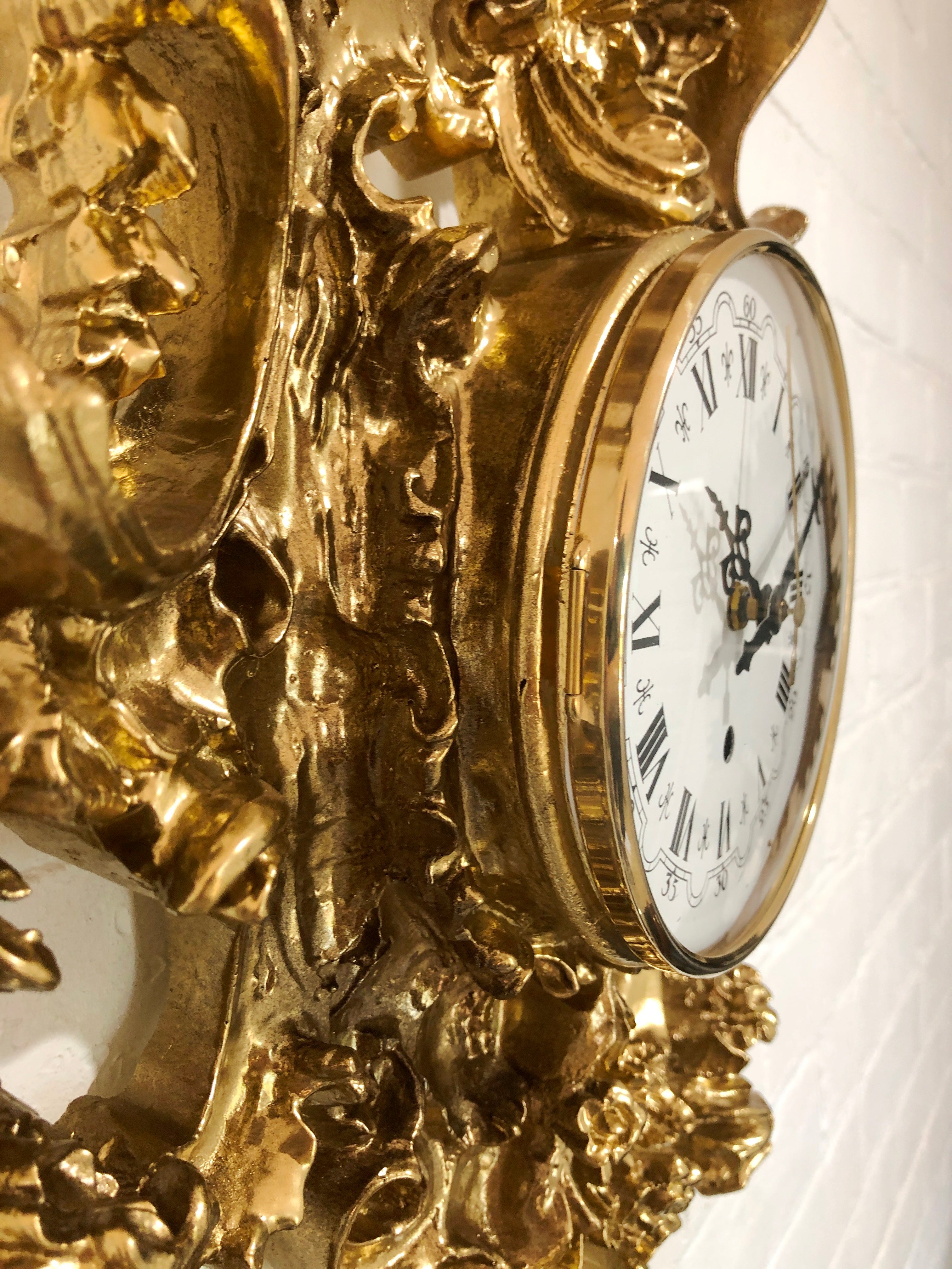 Vintage Ornate Figural Floral Gold Battery Wall Clock | Adelaide Clocks