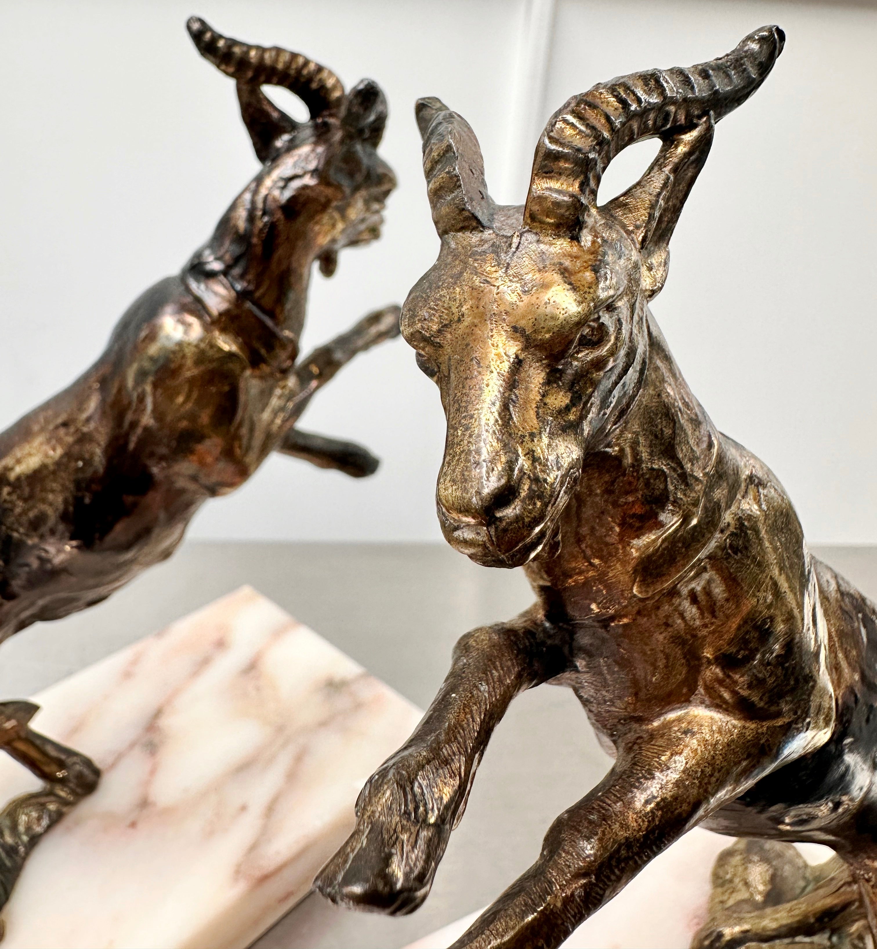 Antique Spelter Pair Goat Marble Bookends | Adelaide Clocks