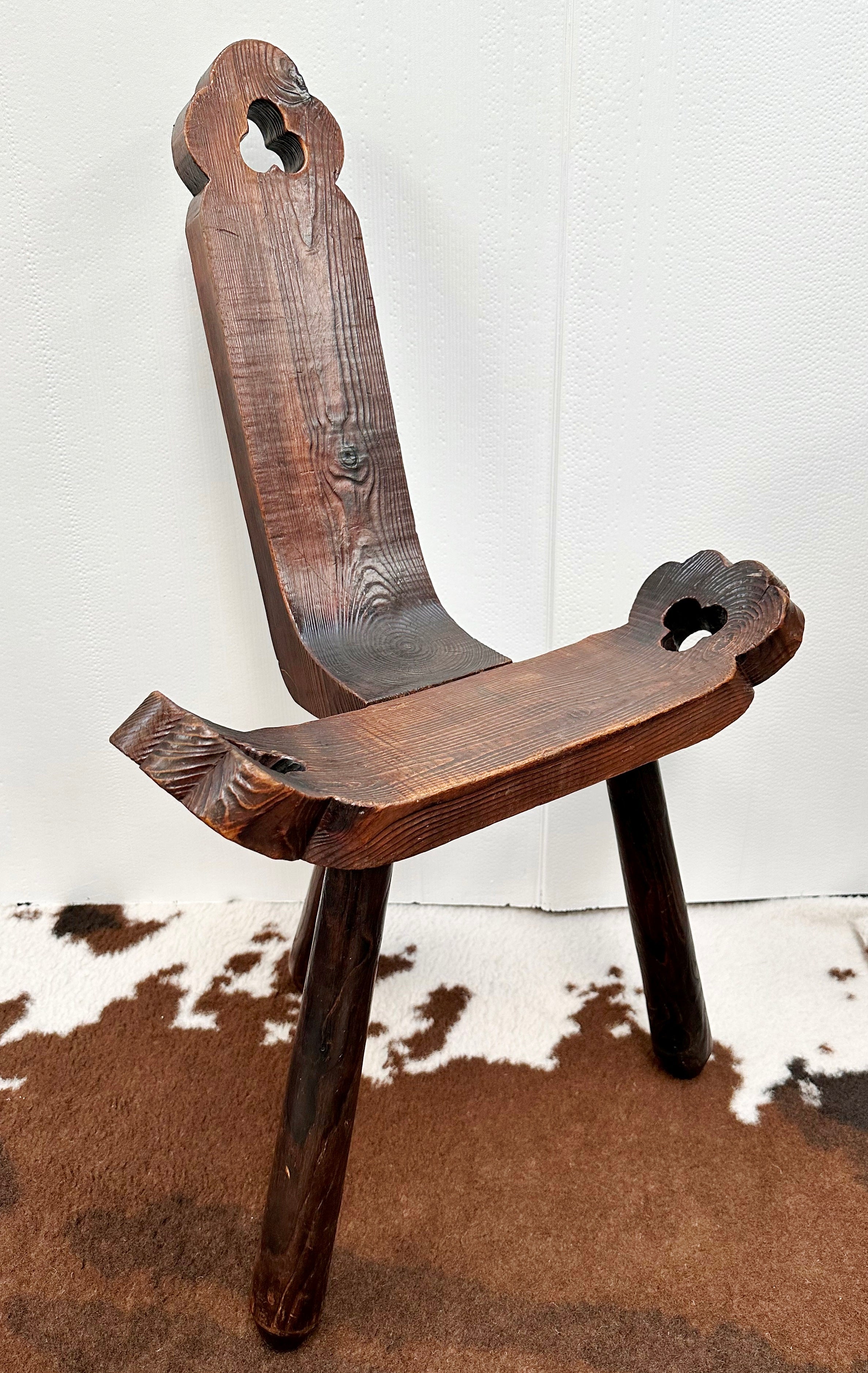 Vintage 60's Spanish Brutalist Wooden Tripod Stool | Adelaide Clocks