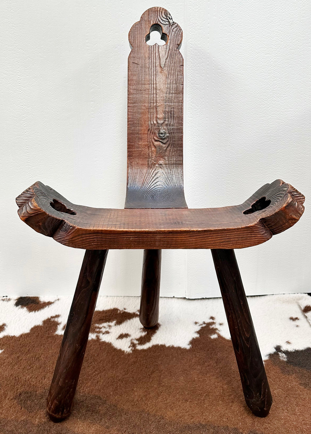 Vintage 60's Spanish Brutalist Wooden Tripod Stool | Adelaide Clocks