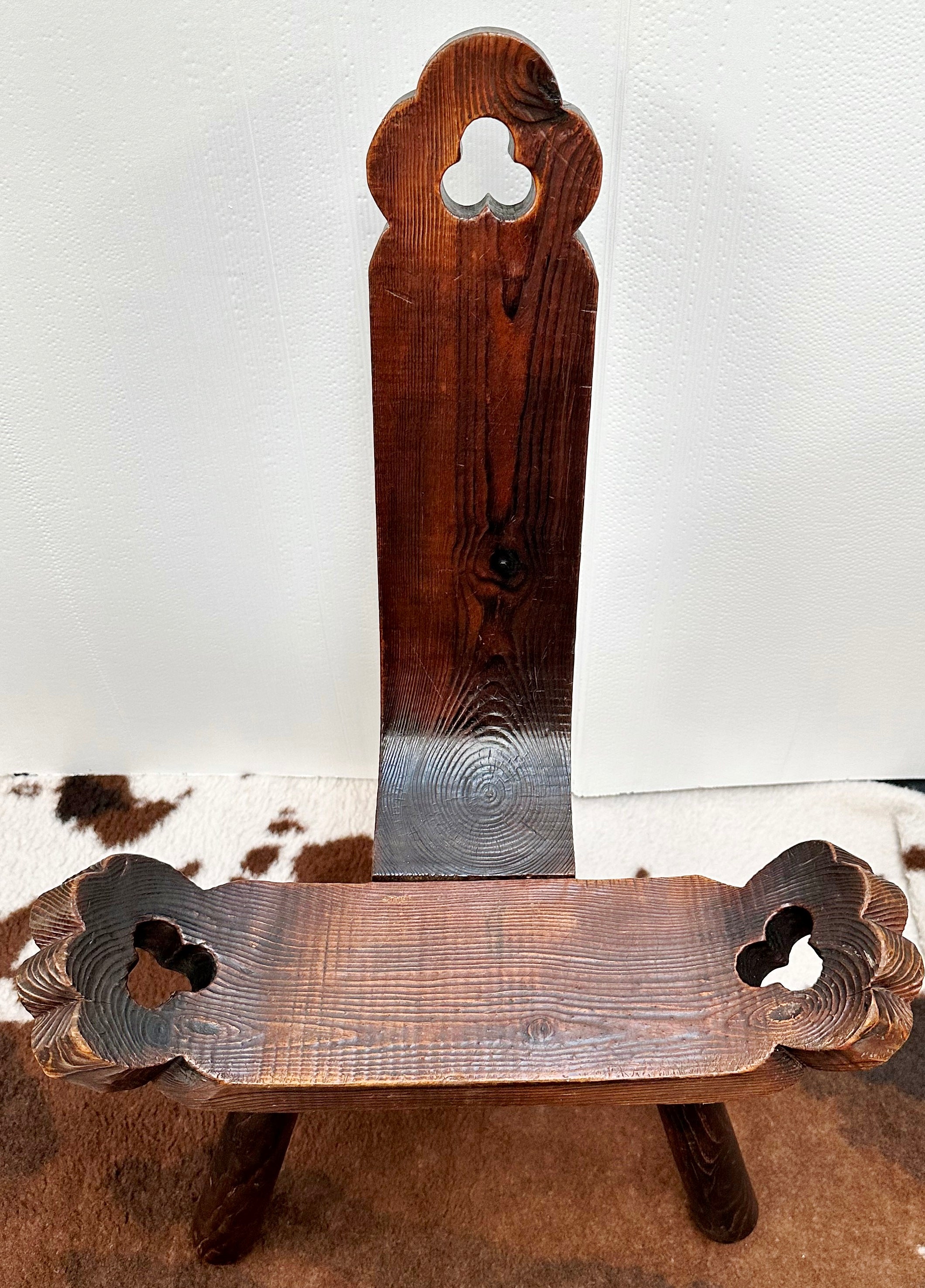 Vintage 60's Spanish Brutalist Wooden Tripod Stool | Adelaide Clocks