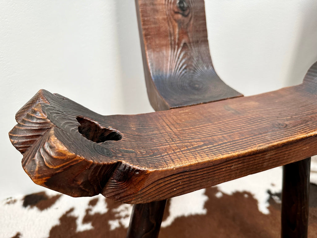 Vintage 60's Spanish Brutalist Wooden Tripod Stool | Adelaide Clocks