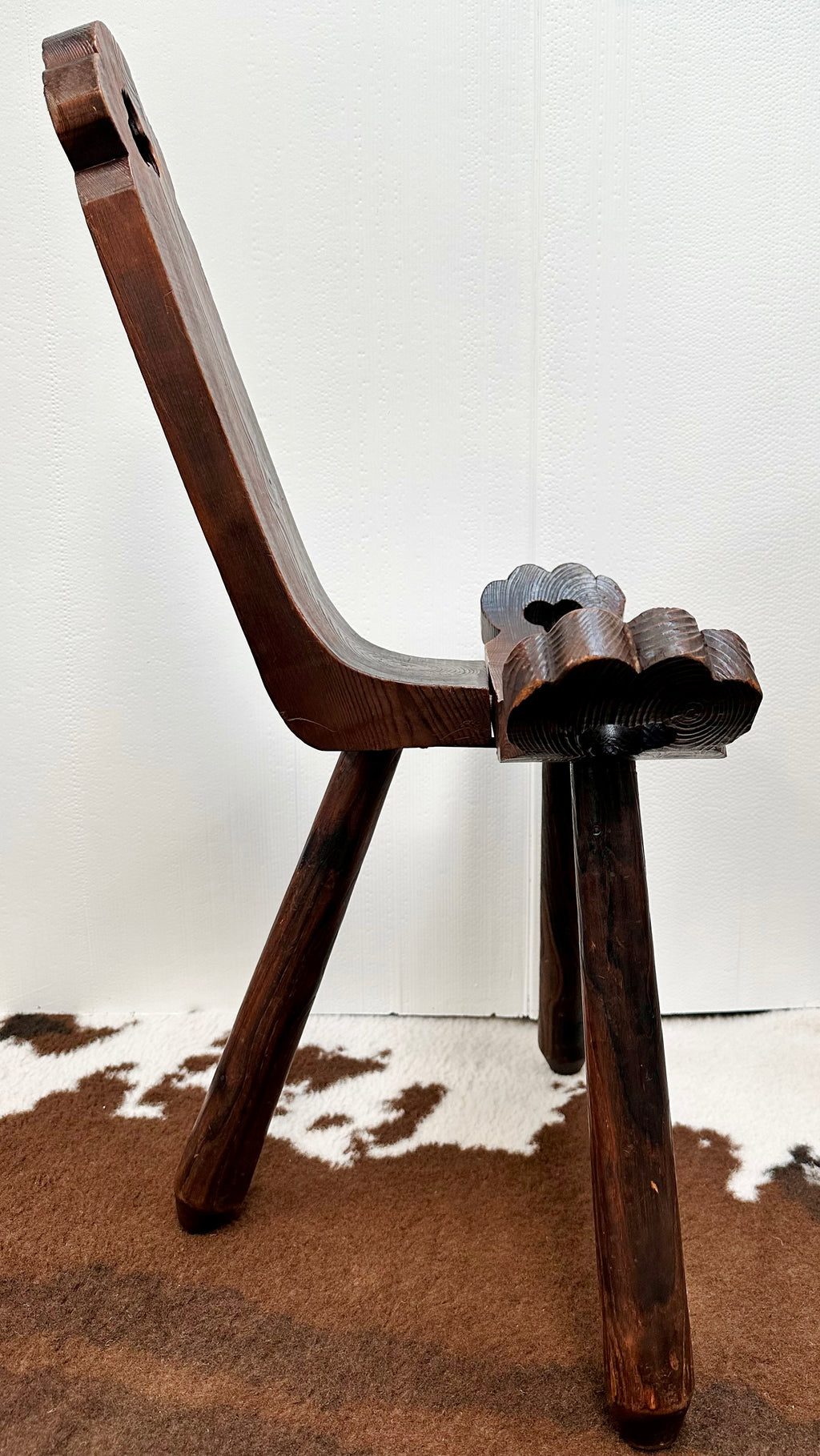 Vintage 60's Spanish Brutalist Wooden Tripod Stool | Adelaide Clocks