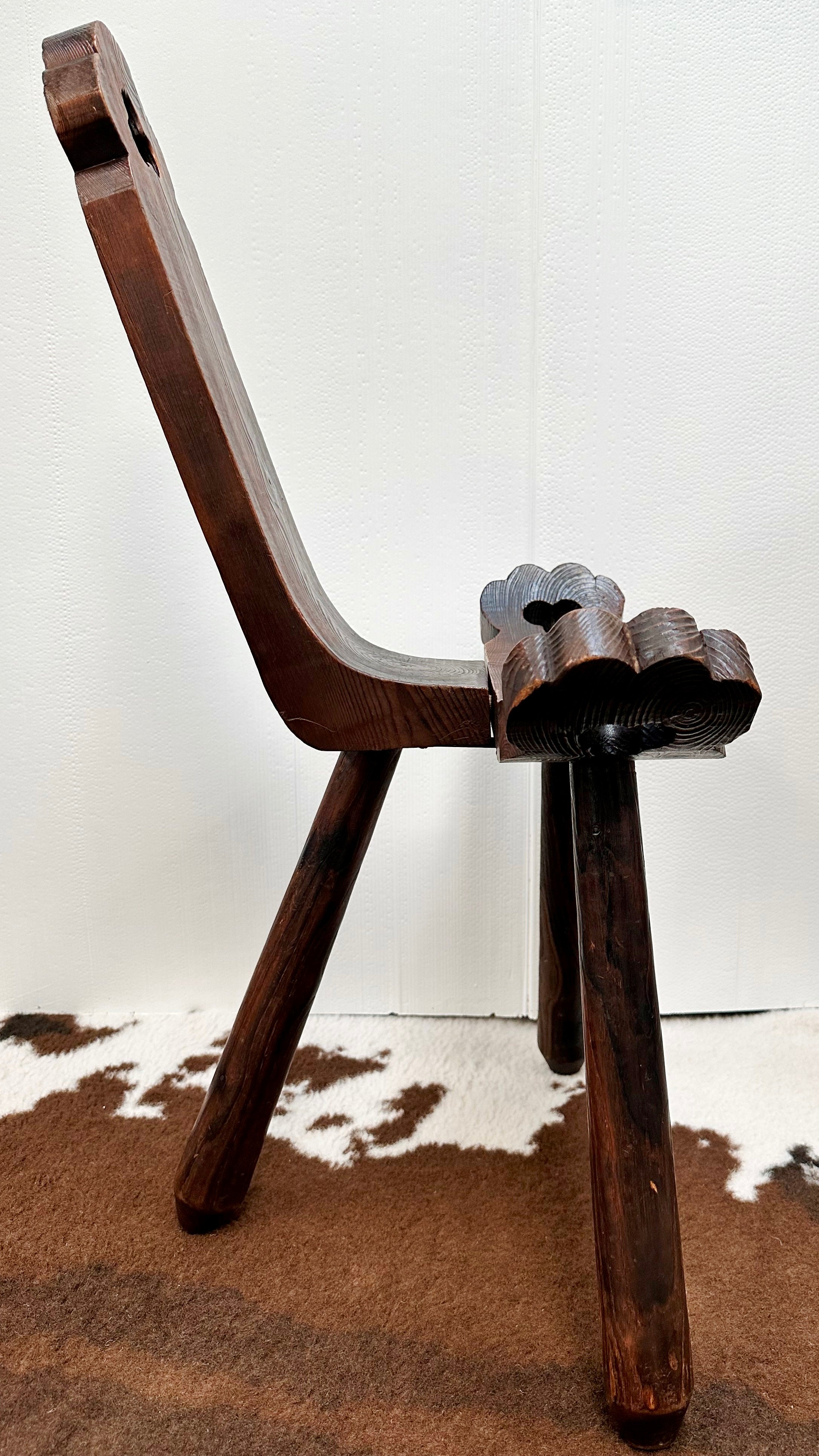 Vintage 60's Spanish Brutalist Wooden Tripod Stool | Adelaide Clocks