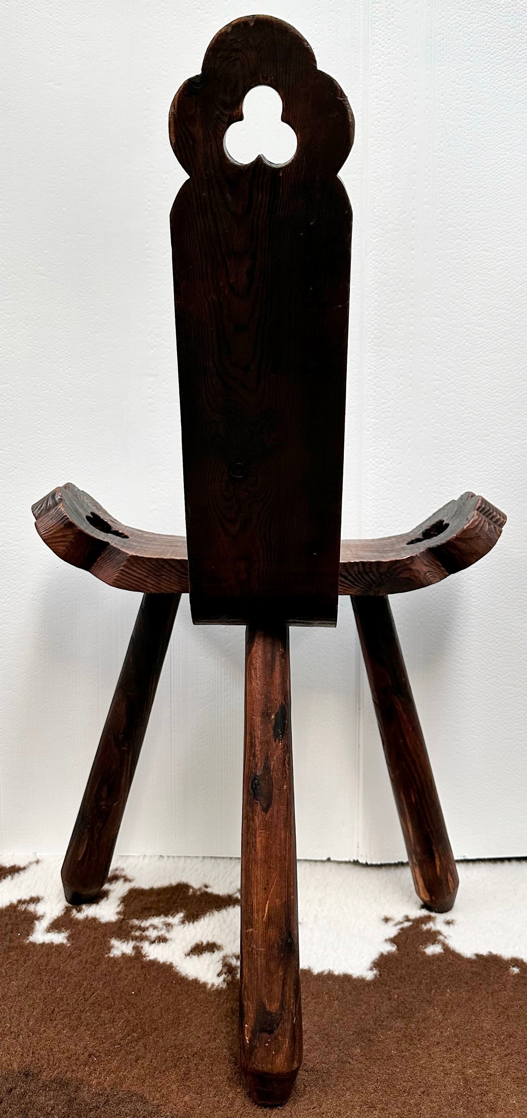 Vintage 60's Spanish Brutalist Wooden Tripod Stool | Adelaide Clocks