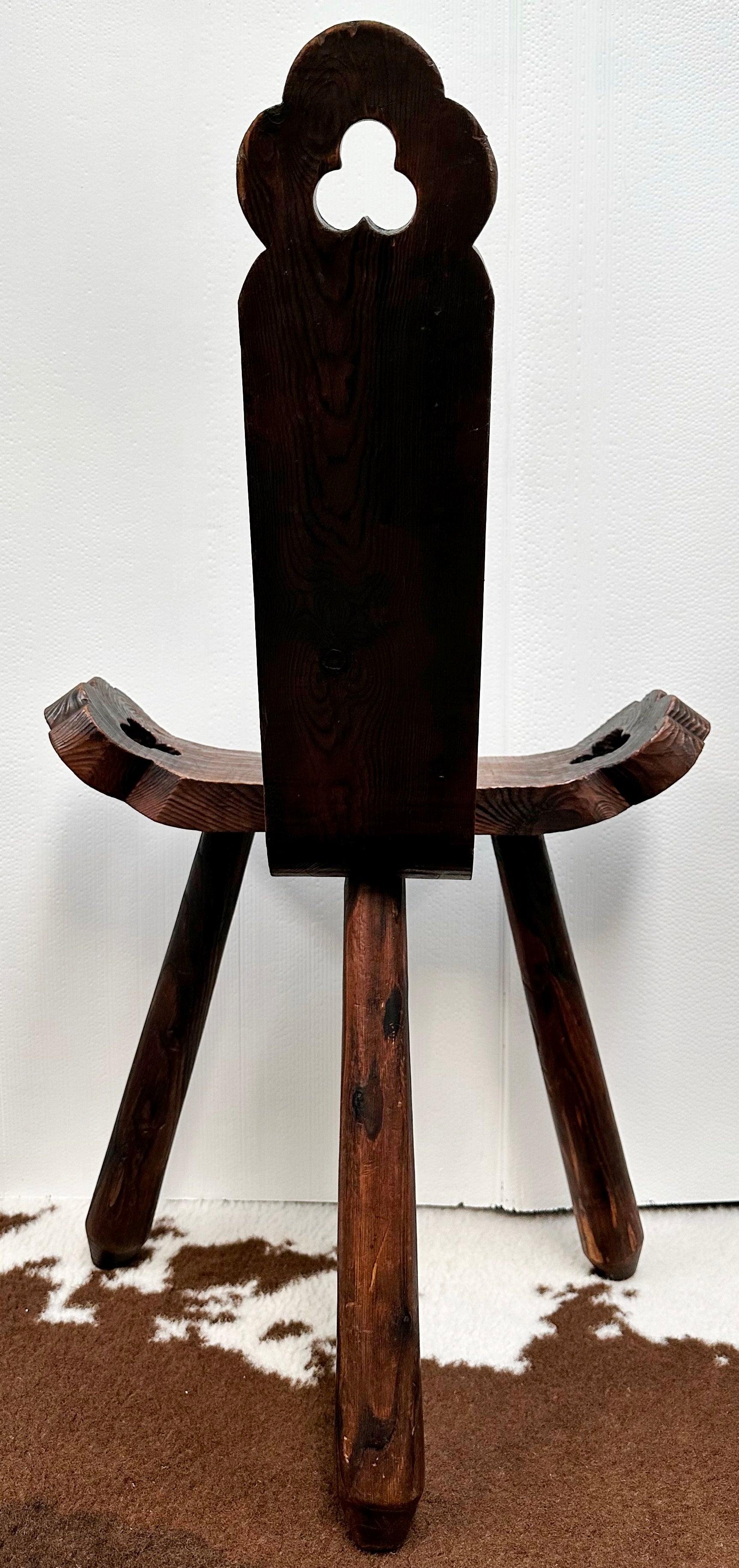 Vintage 60's Spanish Brutalist Wooden Tripod Stool | Adelaide Clocks