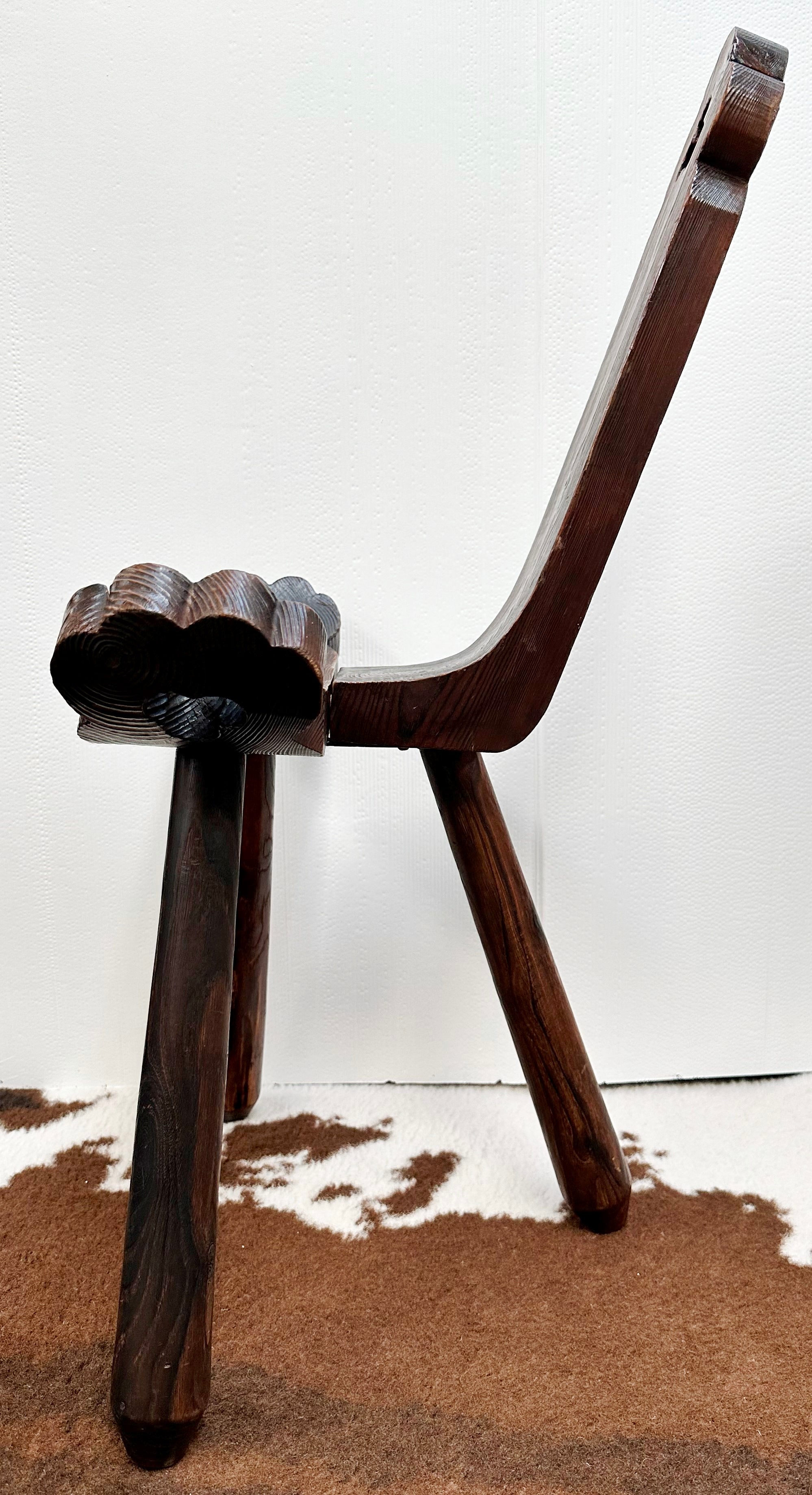 Vintage 60's Spanish Brutalist Wooden Tripod Stool | Adelaide Clocks