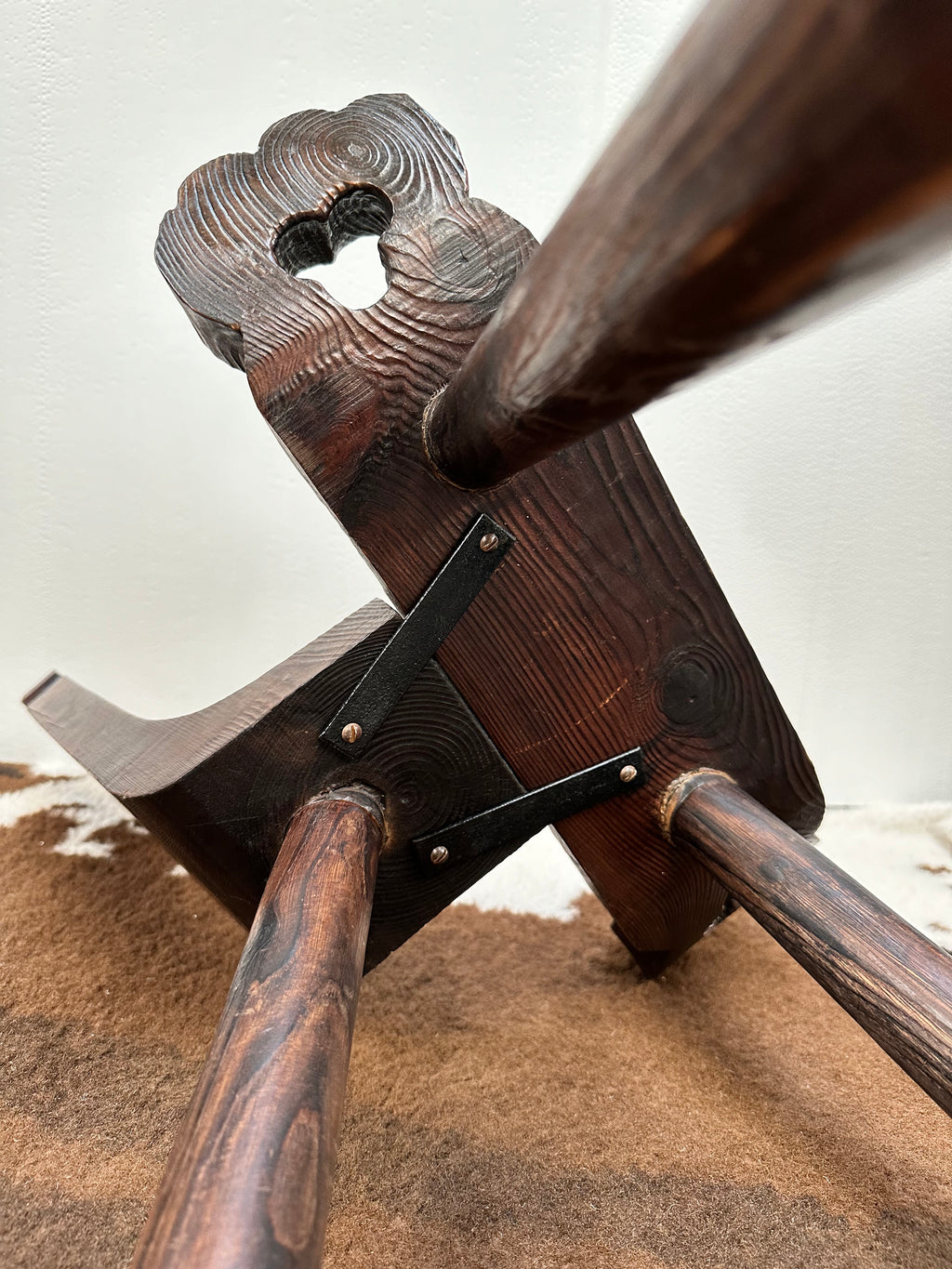 Vintage 60's Spanish Brutalist Wooden Tripod Stool | Adelaide Clocks