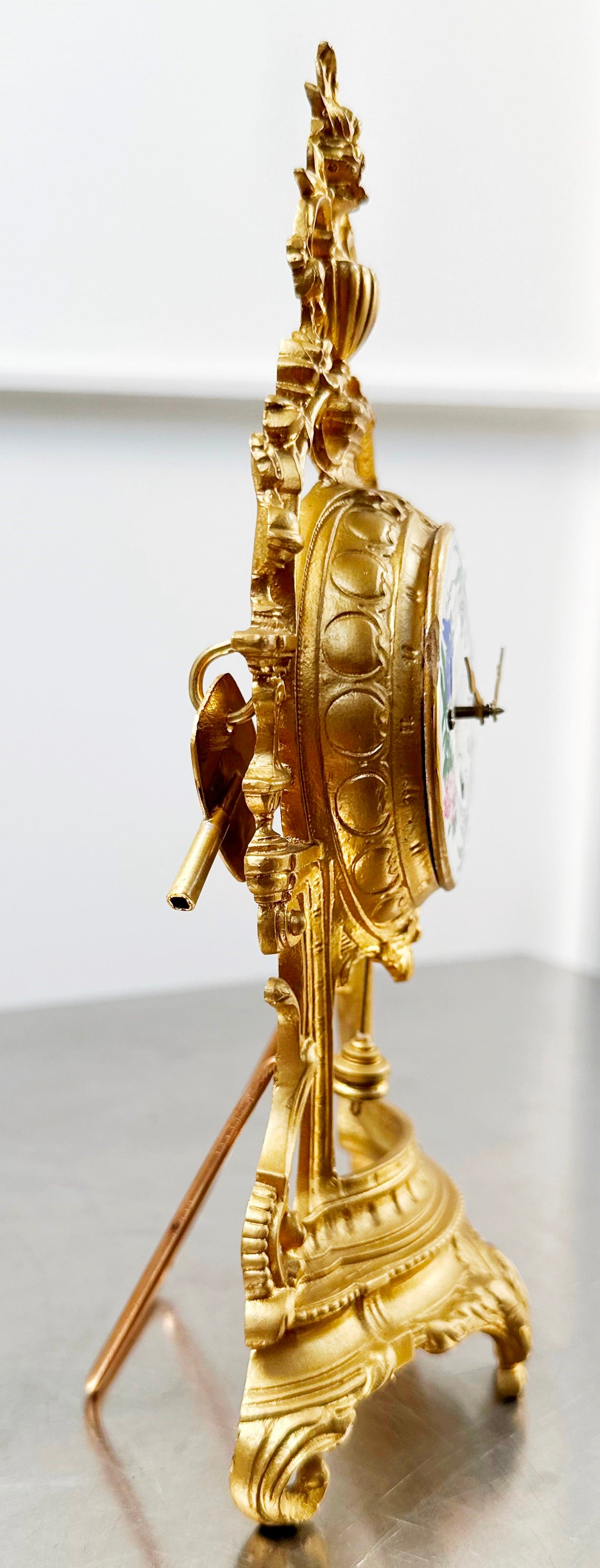 Antique Figural Floral Enameled German Desk Clock | Adelaide Clocks