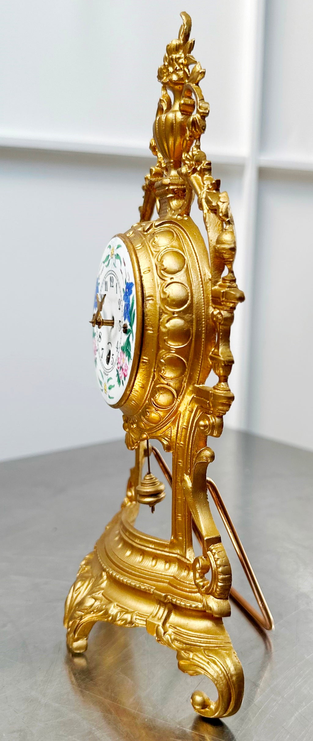 Antique Figural Floral Enameled German Desk Clock | Adelaide Clocks