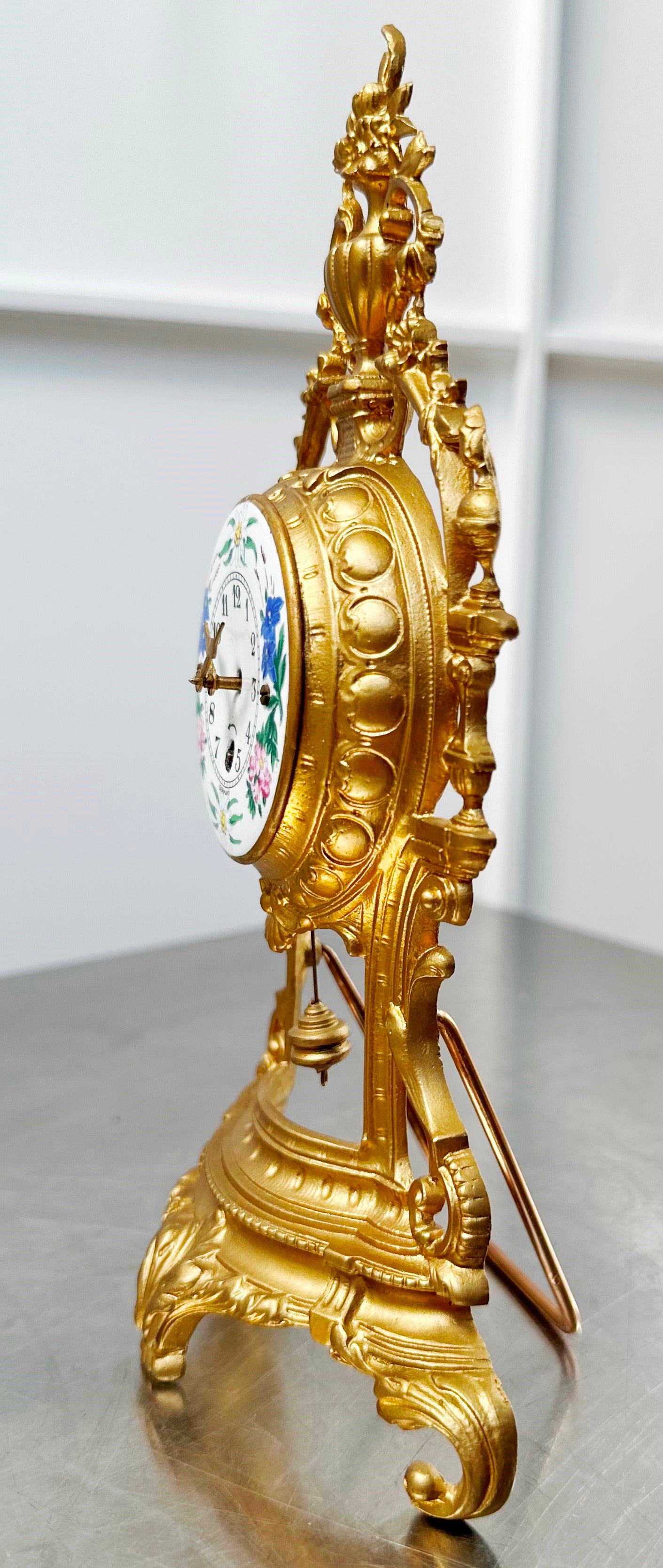 Antique Figural Floral Enameled German Desk Clock | Adelaide Clocks