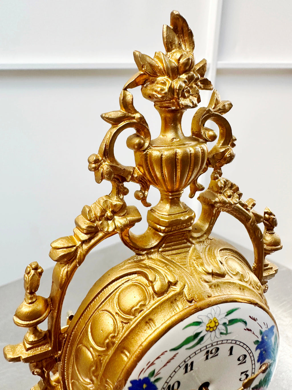 Antique Figural Floral Enameled German Desk Clock | Adelaide Clocks