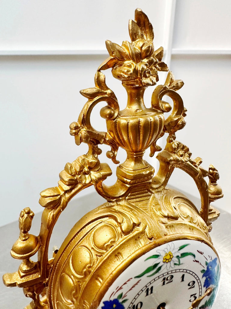 Antique Figural Floral Enameled German Desk Clock | Adelaide Clocks