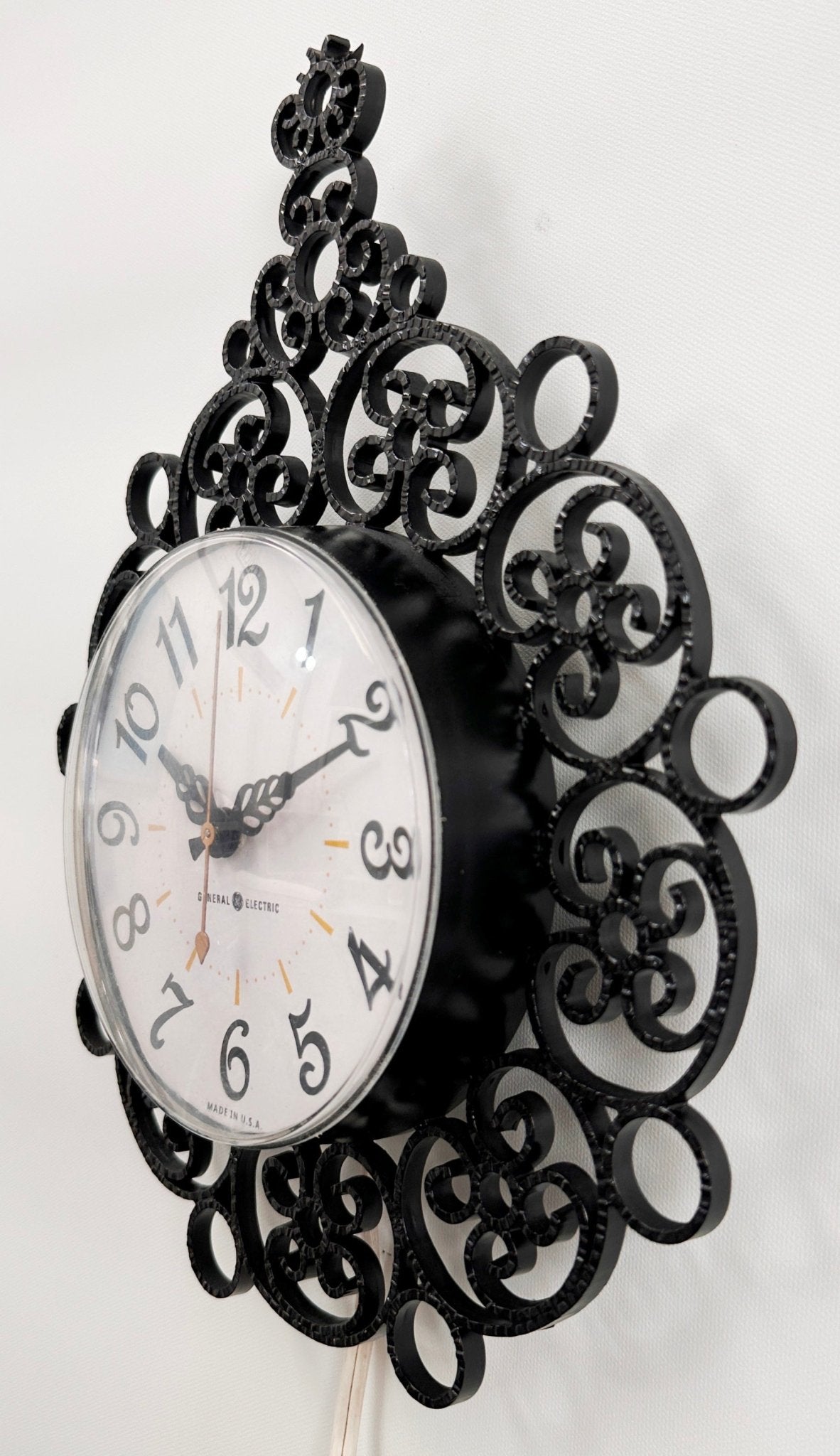 Vintage Black Bakelite Figural General Electric Wall Clock Made in USA | Adelaide Clocks