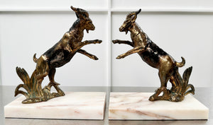 Antique Spelter Pair Goat Marble Bookends | Adelaide Clocks