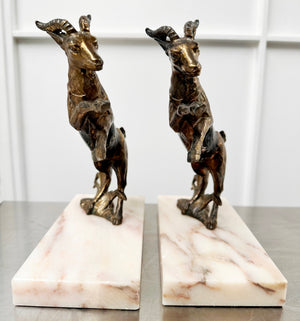 Antique Spelter Pair Goat Marble Bookends | Adelaide Clocks