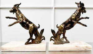 Antique Spelter Pair Goat Marble Bookends | Adelaide Clocks