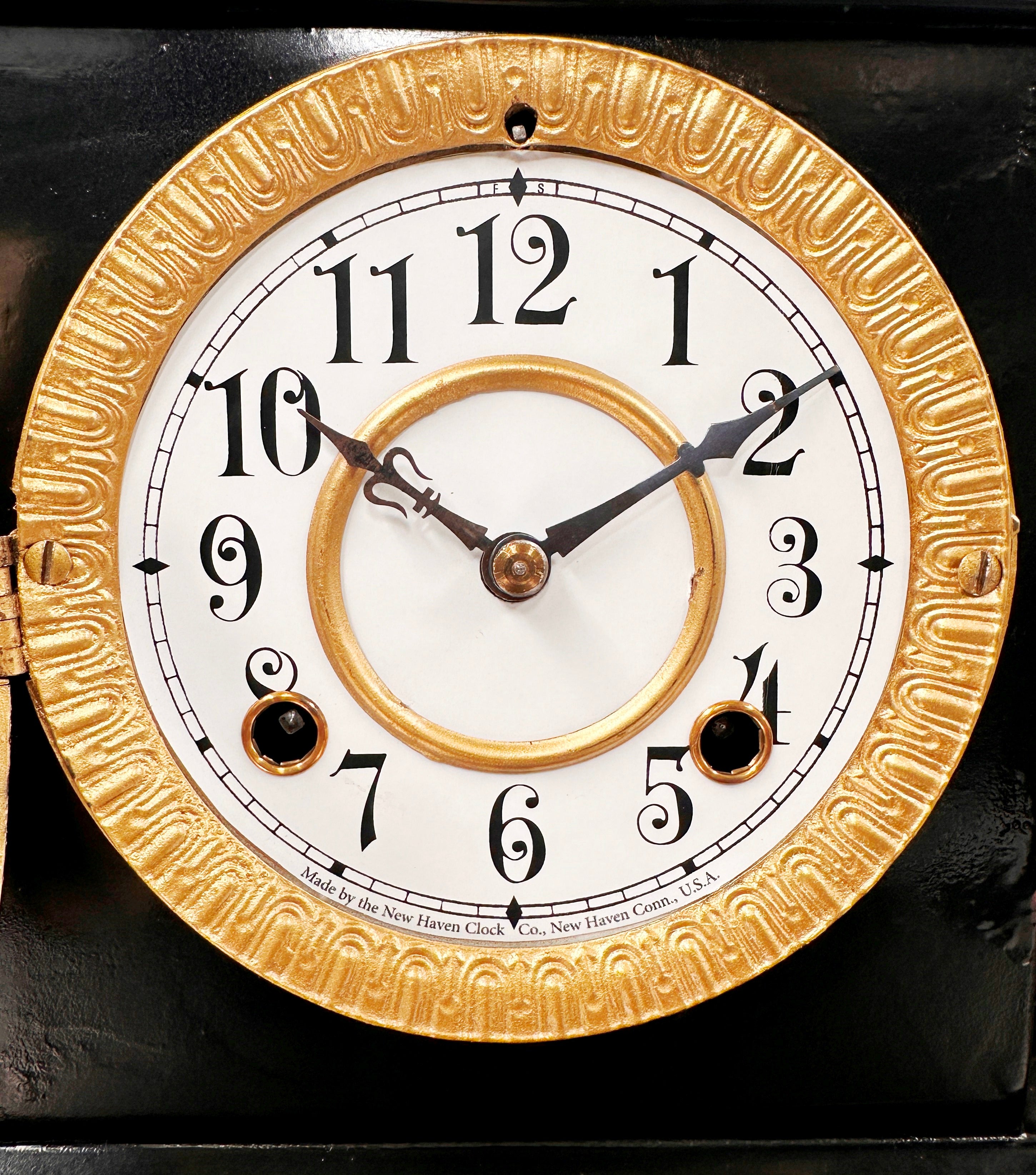 Antique Cast Iron NEW HAVEN, U.S.A. Figural Mantel Clock | Adelaide Clocks