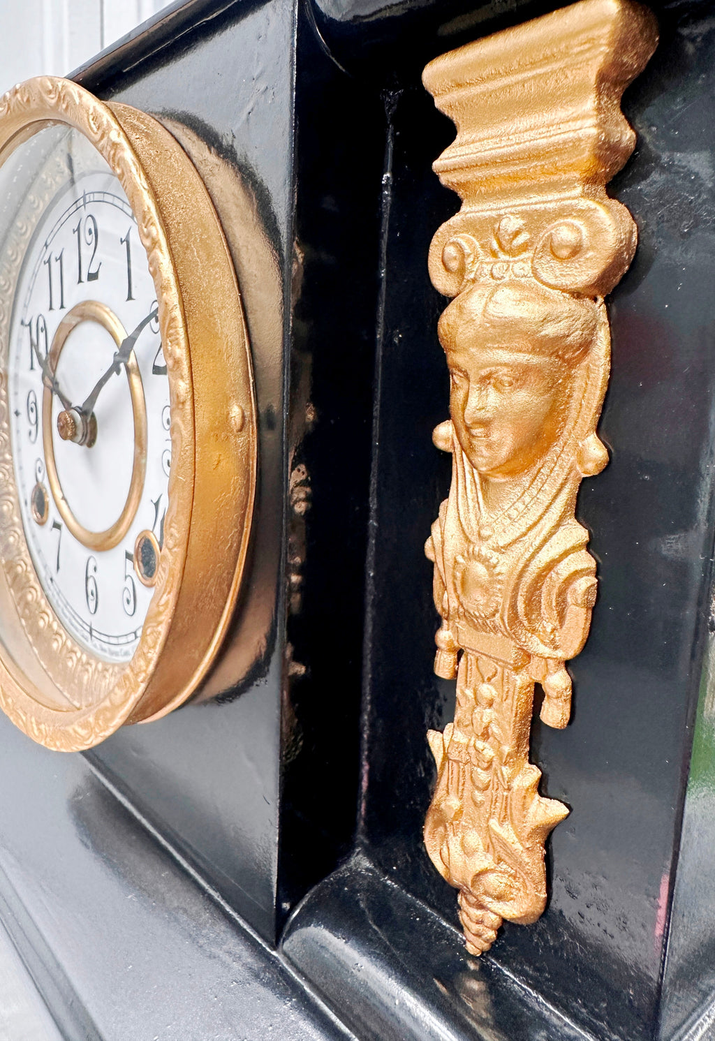 Antique Cast Iron NEW HAVEN, U.S.A. Figural Mantel Clock | Adelaide Clocks