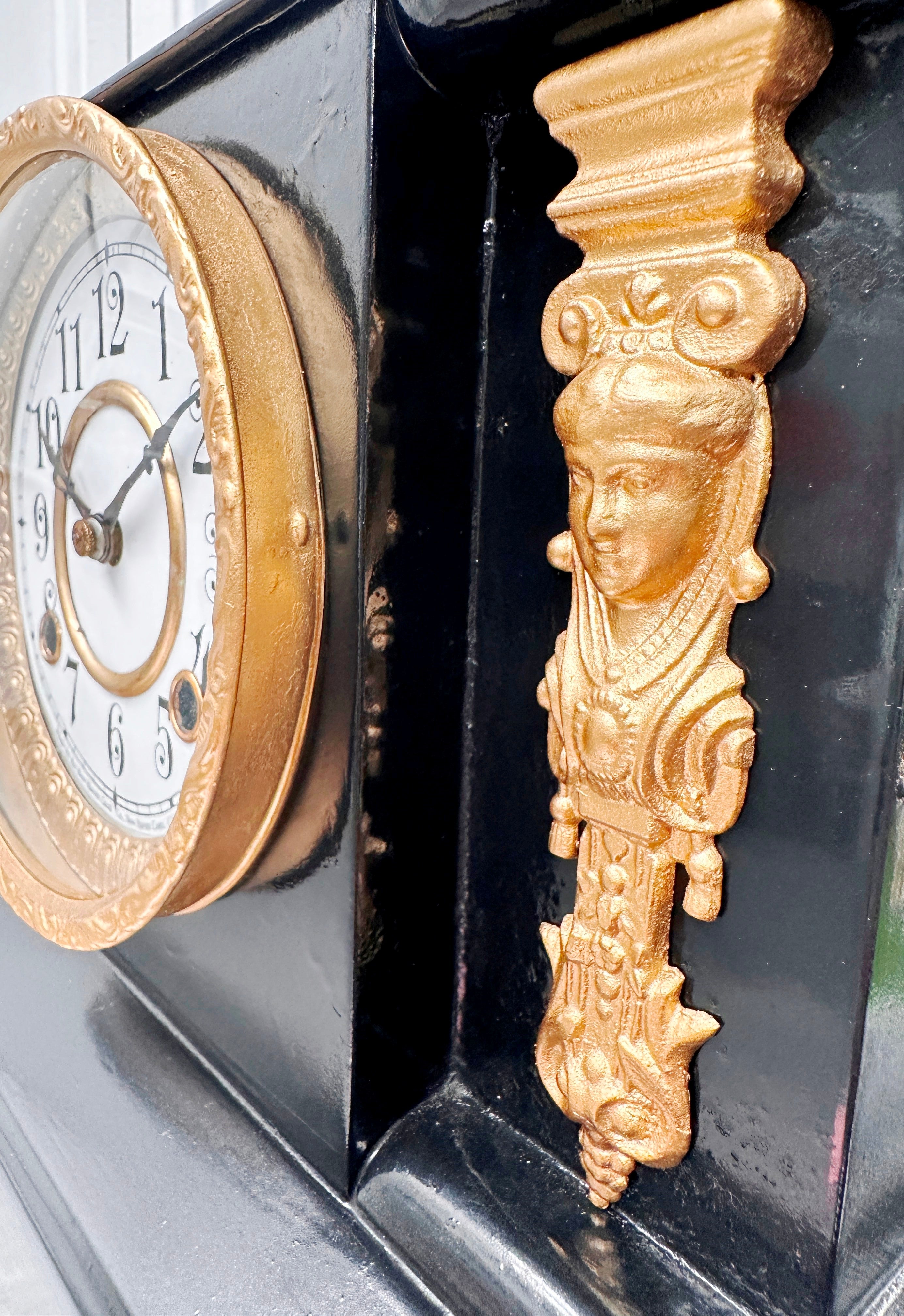 Antique Cast Iron NEW HAVEN, U.S.A. Figural Mantel Clock | Adelaide Clocks