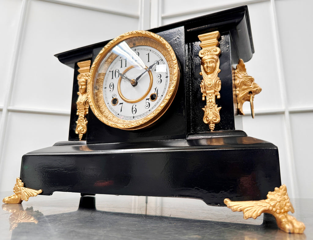 Antique Cast Iron NEW HAVEN, U.S.A. Figural Mantel Clock | Adelaide Clocks