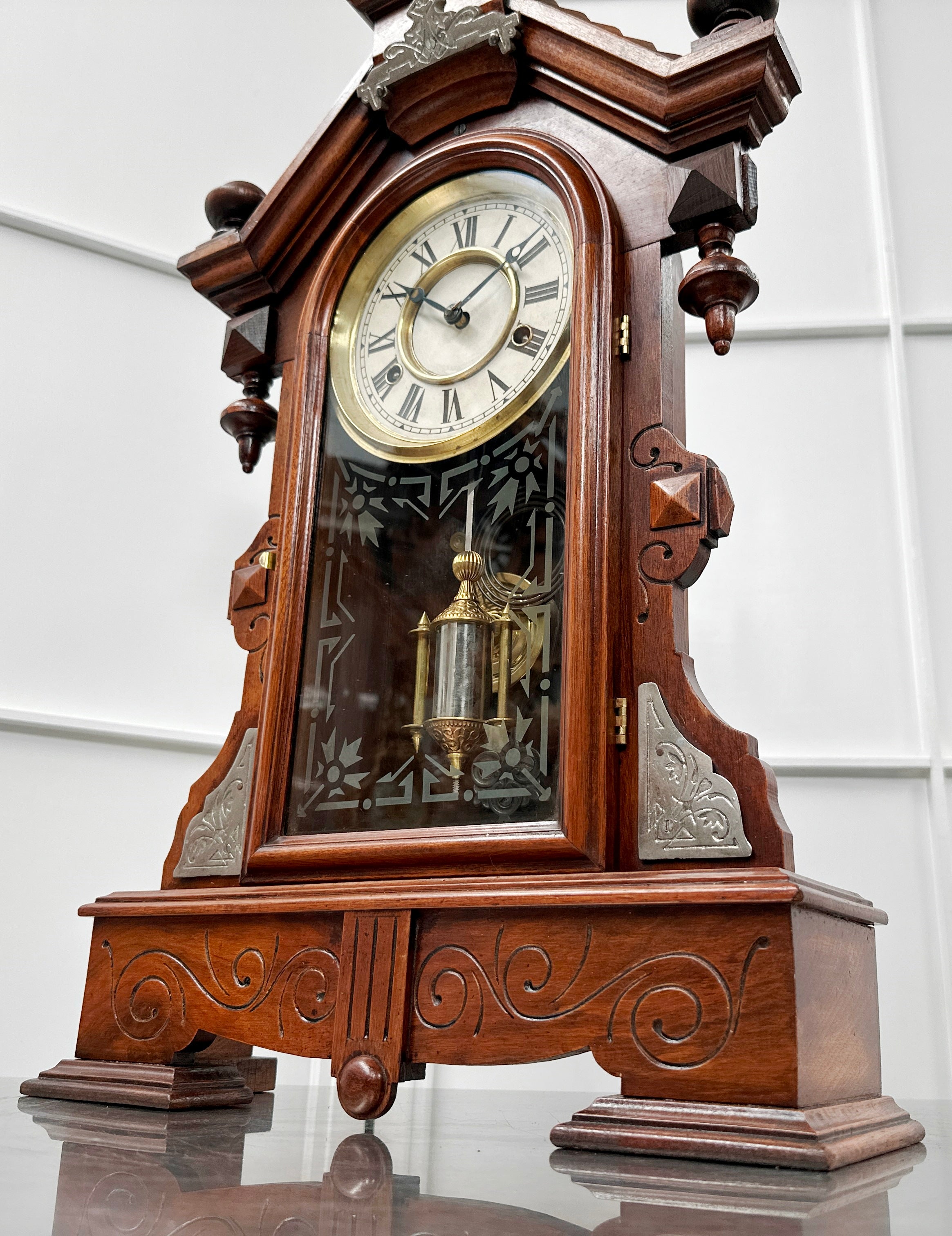 Antique Gothic Single Barrel Hammer on Coil Pendulum Mantel Clock | Adelaide Clocks