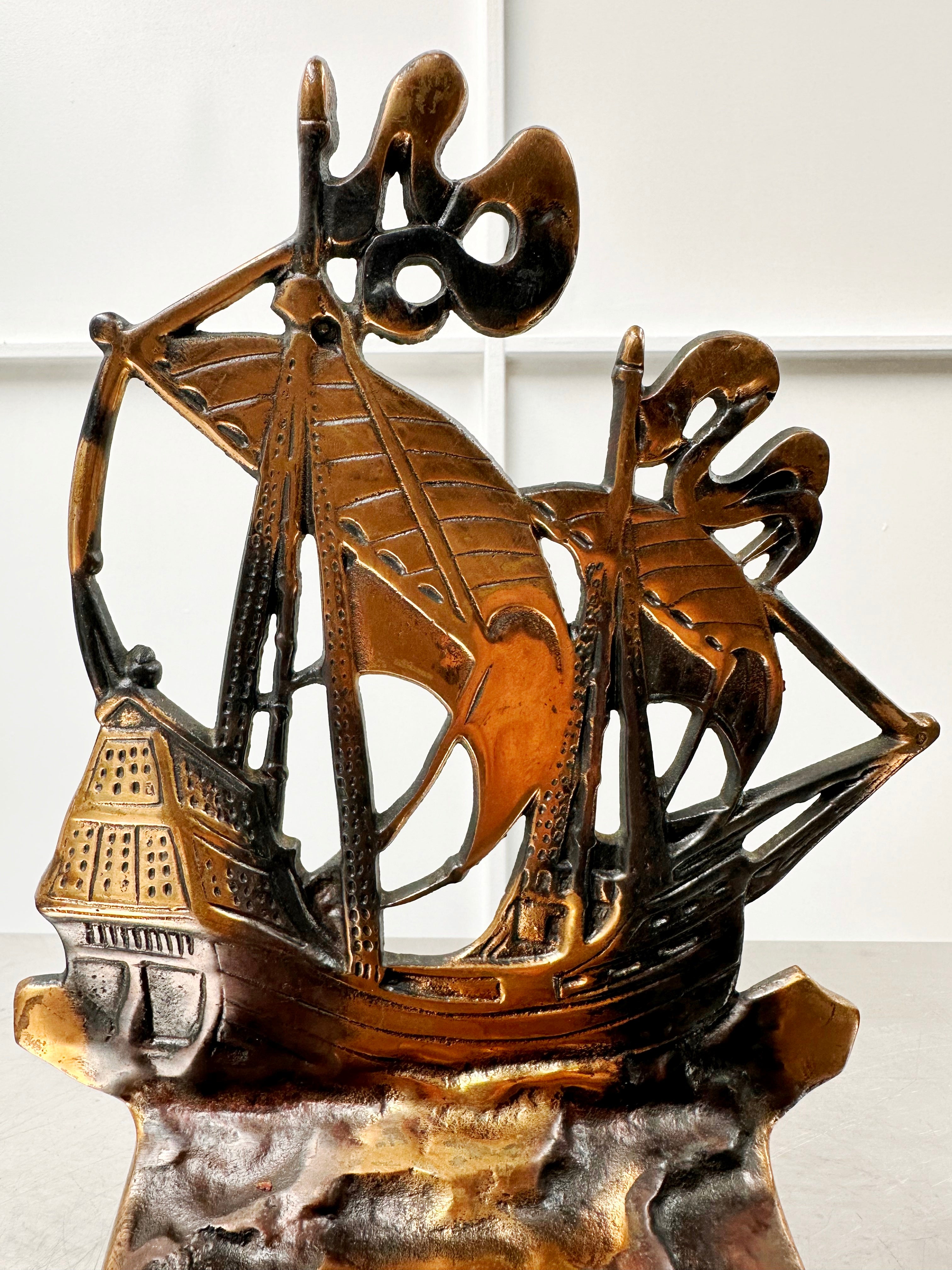 Antique Pair Galleon Ship Brass Bookends | Adelaide Clocks