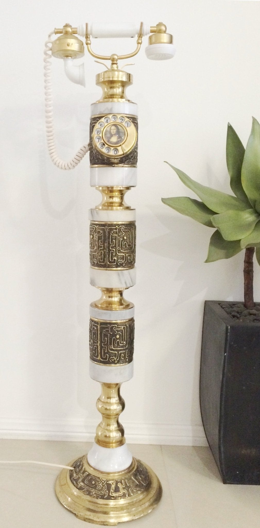 Vintage Marble and Brass Pedestal Rotary Telephone Stand | Adelaide Clocks 