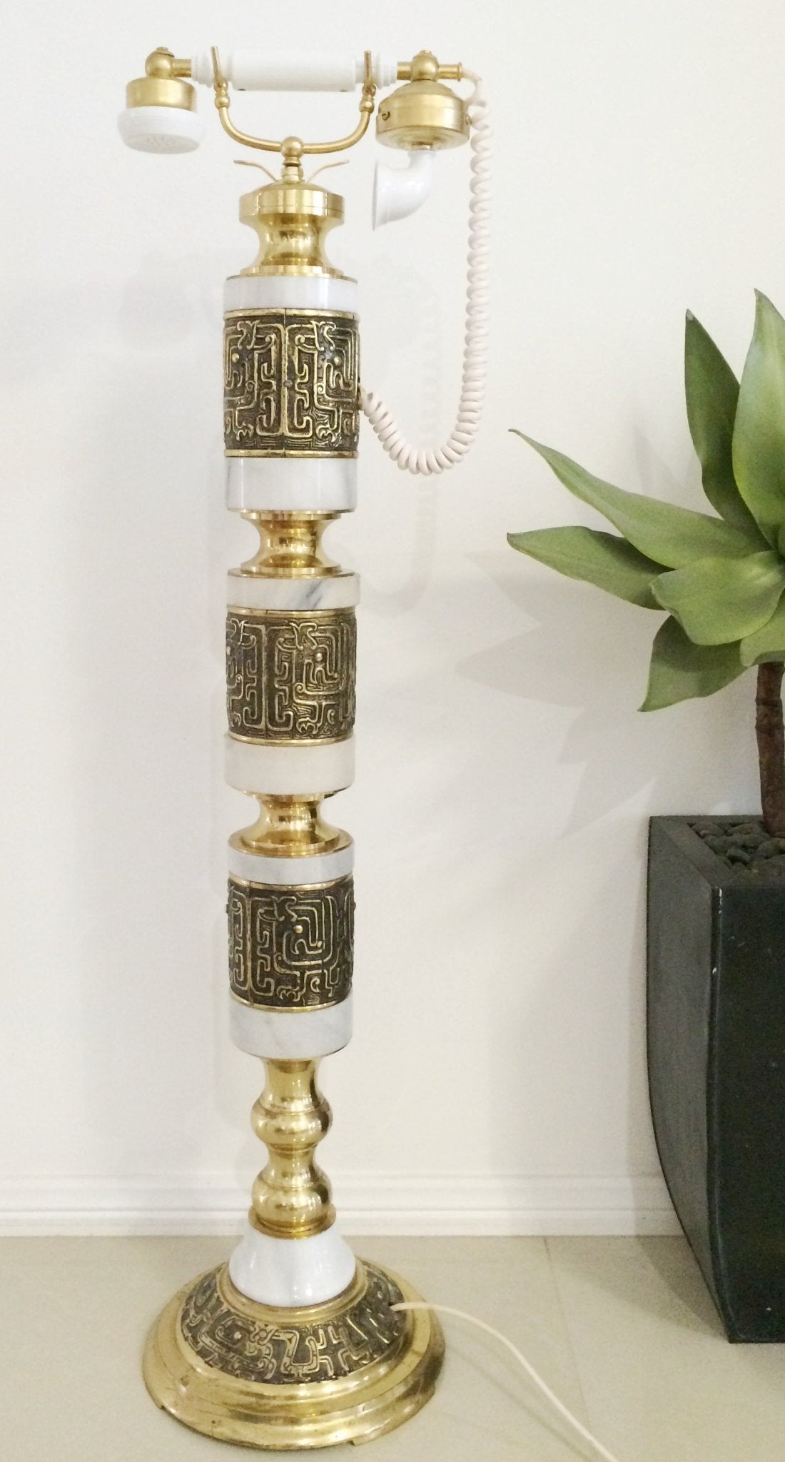 Vintage Marble and Brass Pedestal Rotary Telephone Stand | Adelaide Clocks 