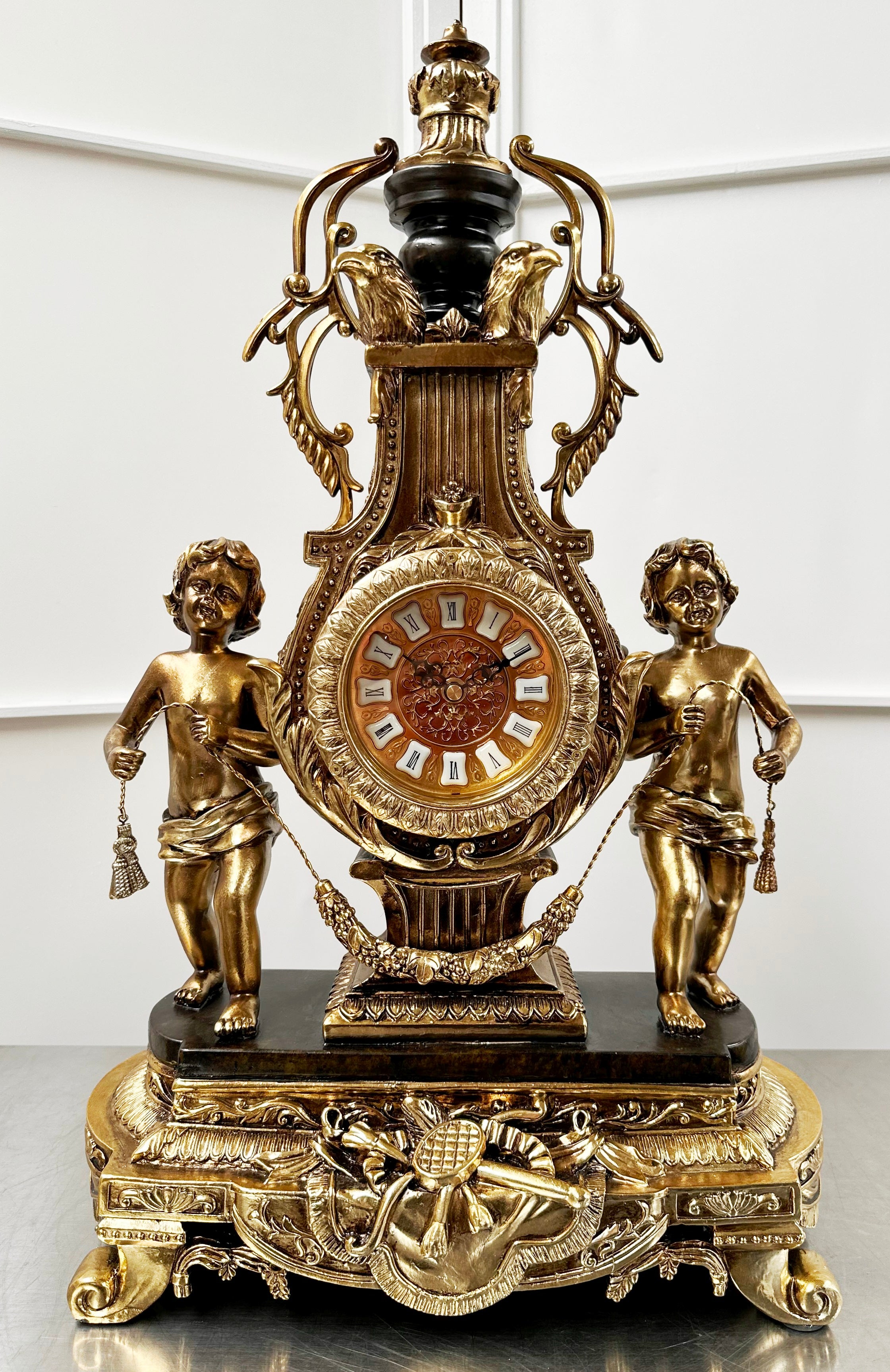 Vintage Figural Cherub Cupid Eagle Battery Mantel Clock | Adelaide Clocks