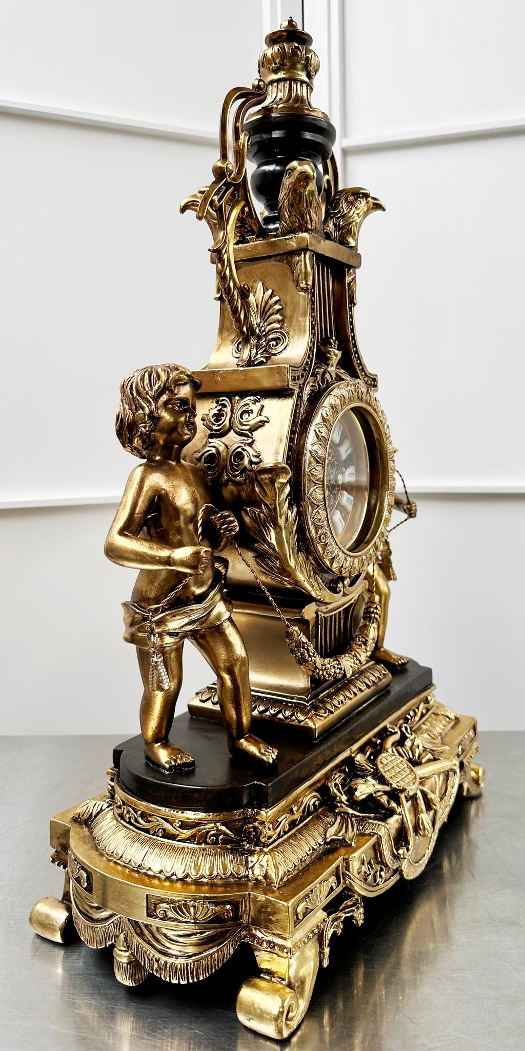 Vintage Figural Cherub Cupid Eagle Battery Mantel Clock | Adelaide Clocks