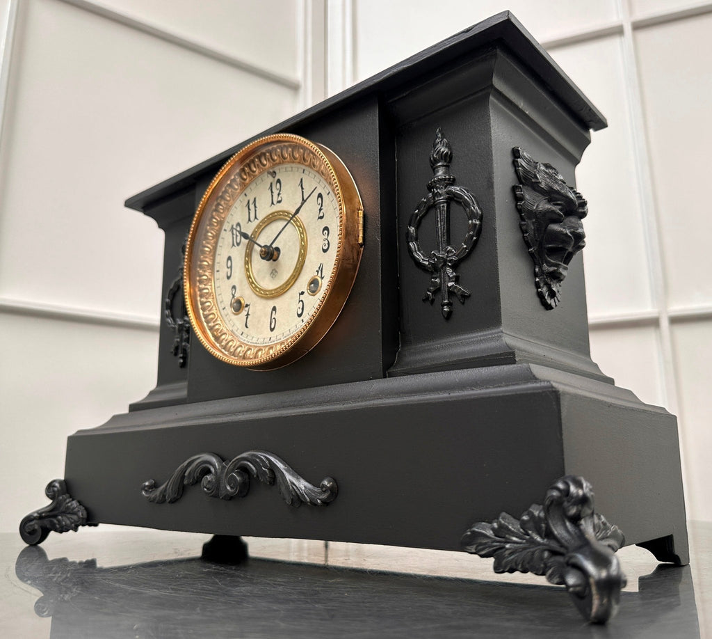 Antique Cast Iron Ansonia Hammer on Coil Chime Mantel Clock | Adelaide Clocks