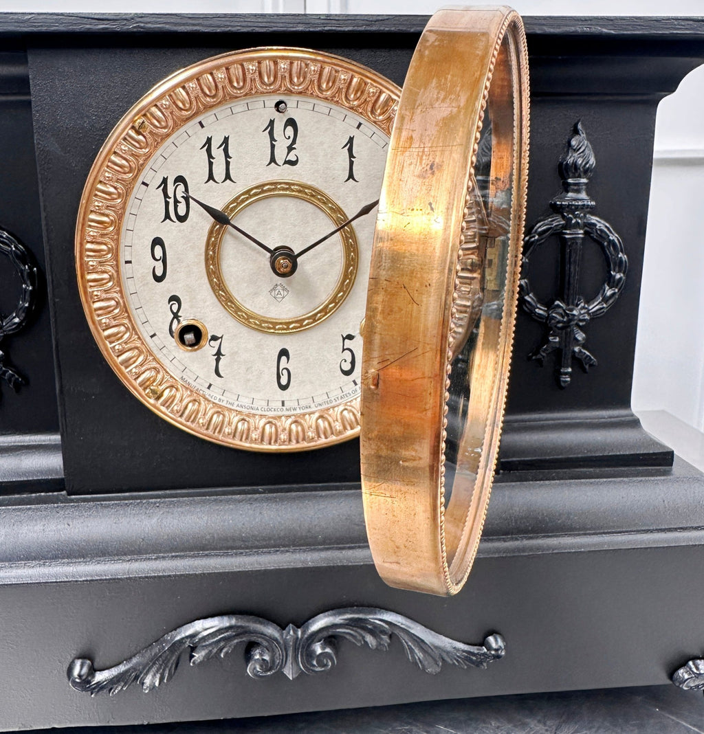 Antique Cast Iron Ansonia Hammer on Coil Chime Mantel Clock | Adelaide Clocks