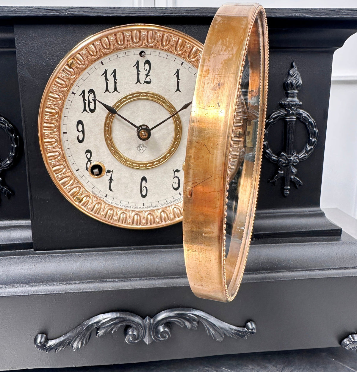 Antique Cast Iron Ansonia Hammer on Coil Chime Mantel Clock | Adelaide Clocks