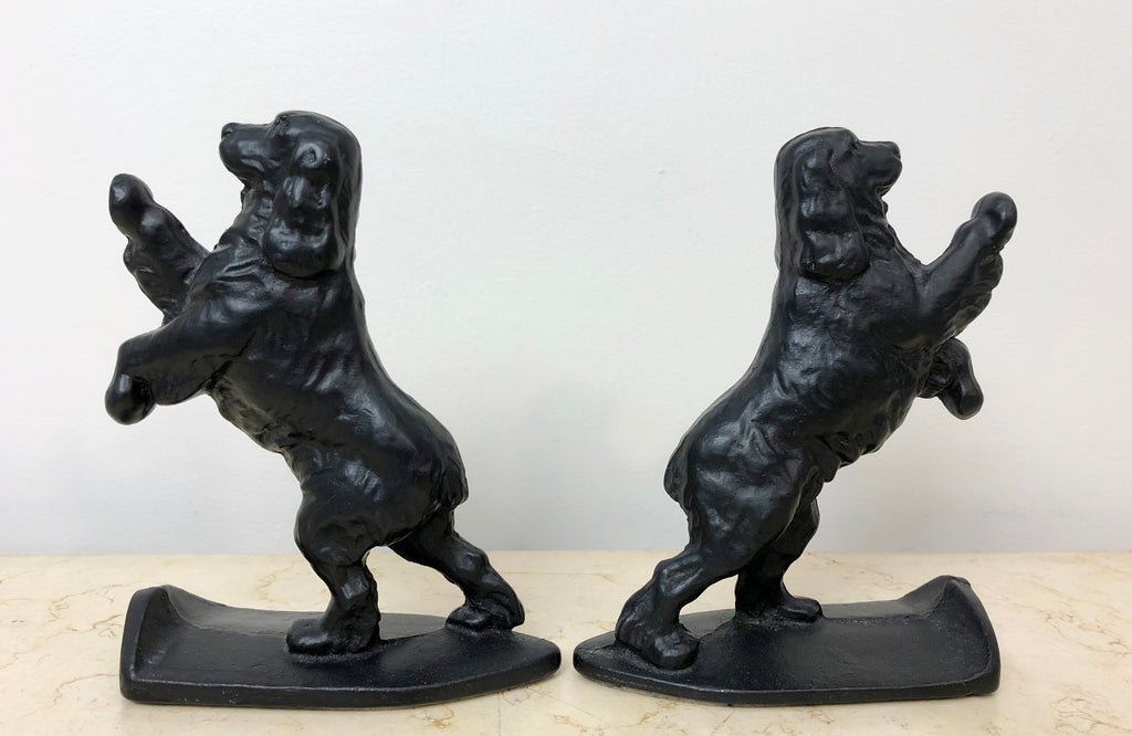 Vintage Pair Cocker Spaniel Dog Cast Iron Black Bookends | eXibit collection