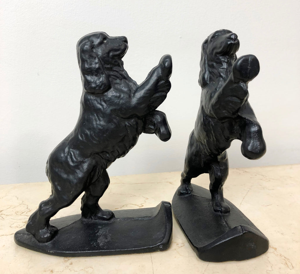 Vintage Pair Cocker Spaniel Dog Cast Iron Black Bookends | eXibit collection