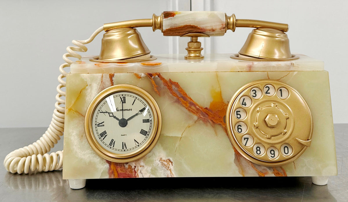 Original Vintage Rotary Marble Desk Table Phone with Clock | Adelaide Clocks