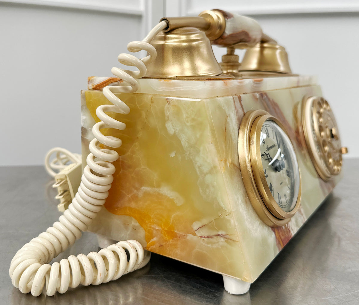 Original Vintage Rotary Marble Desk Table Phone with Clock | Adelaide Clocks