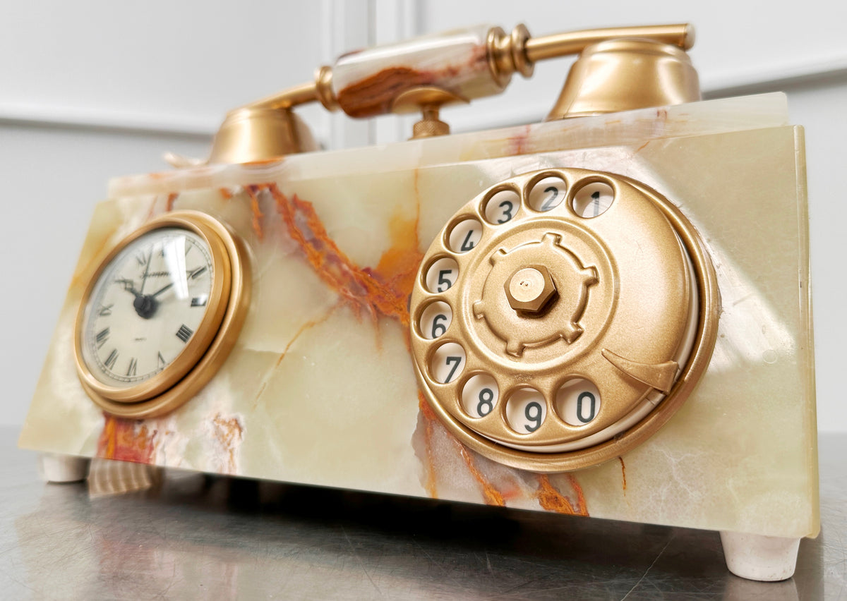 Original Vintage Rotary Marble Desk Table Phone with Clock | Adelaide Clocks