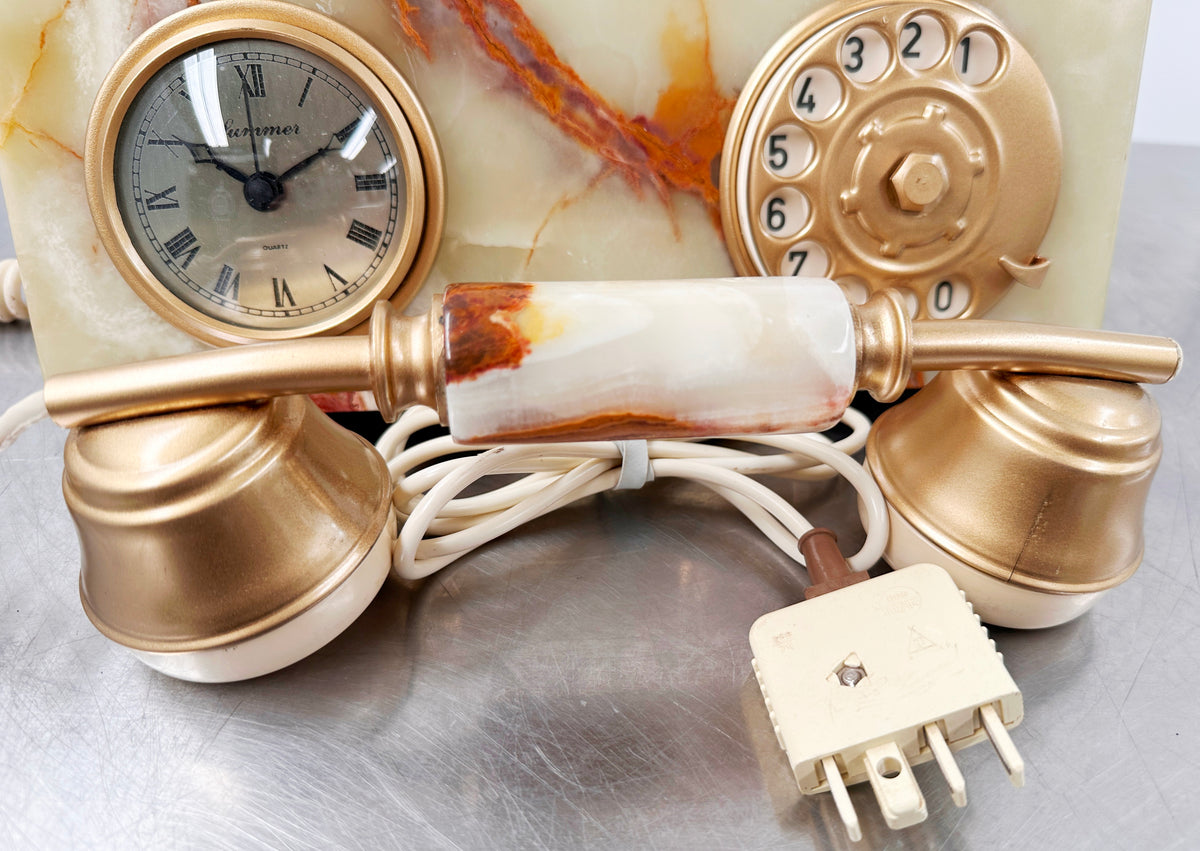 Original Vintage Rotary Marble Desk Table Phone with Clock | Adelaide Clocks