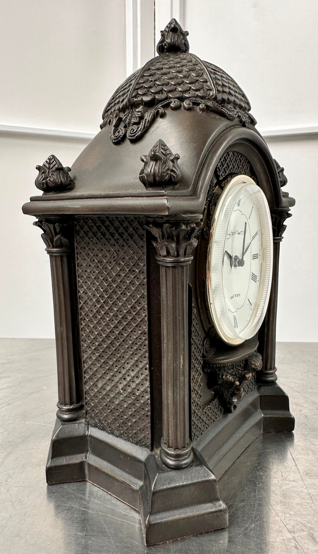 Vintage Genesis Cast BRONZE Battery Mantel Clock  | Adelaide Clocks