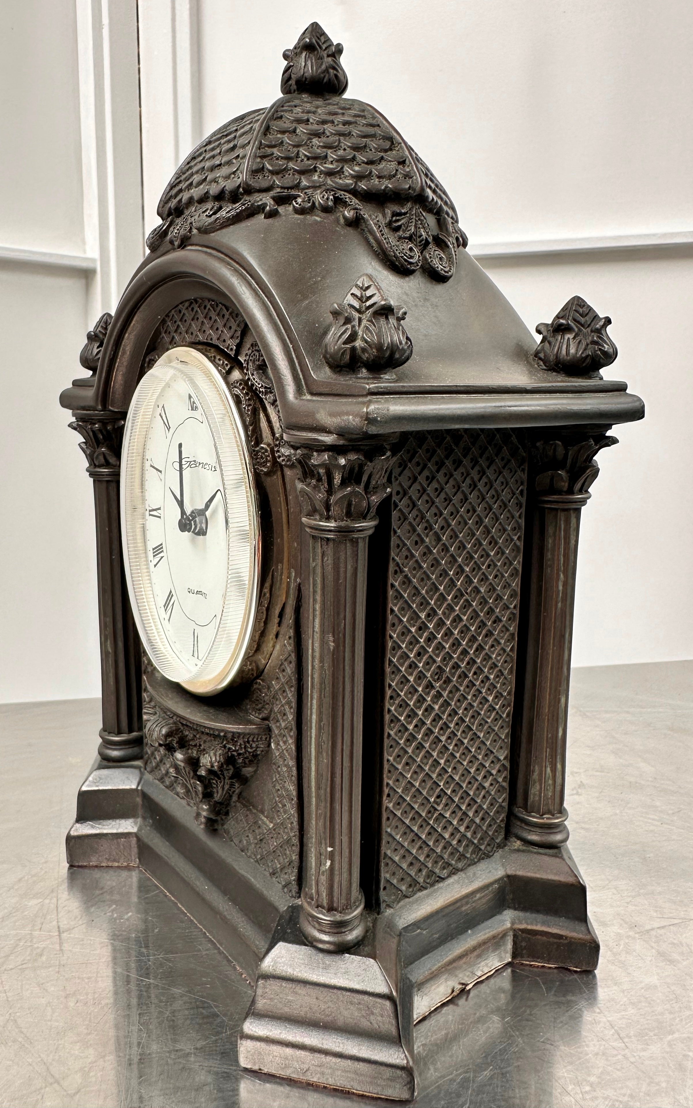 Vintage Genesis Cast BRONZE Battery Mantel Clock  | Adelaide Clocks