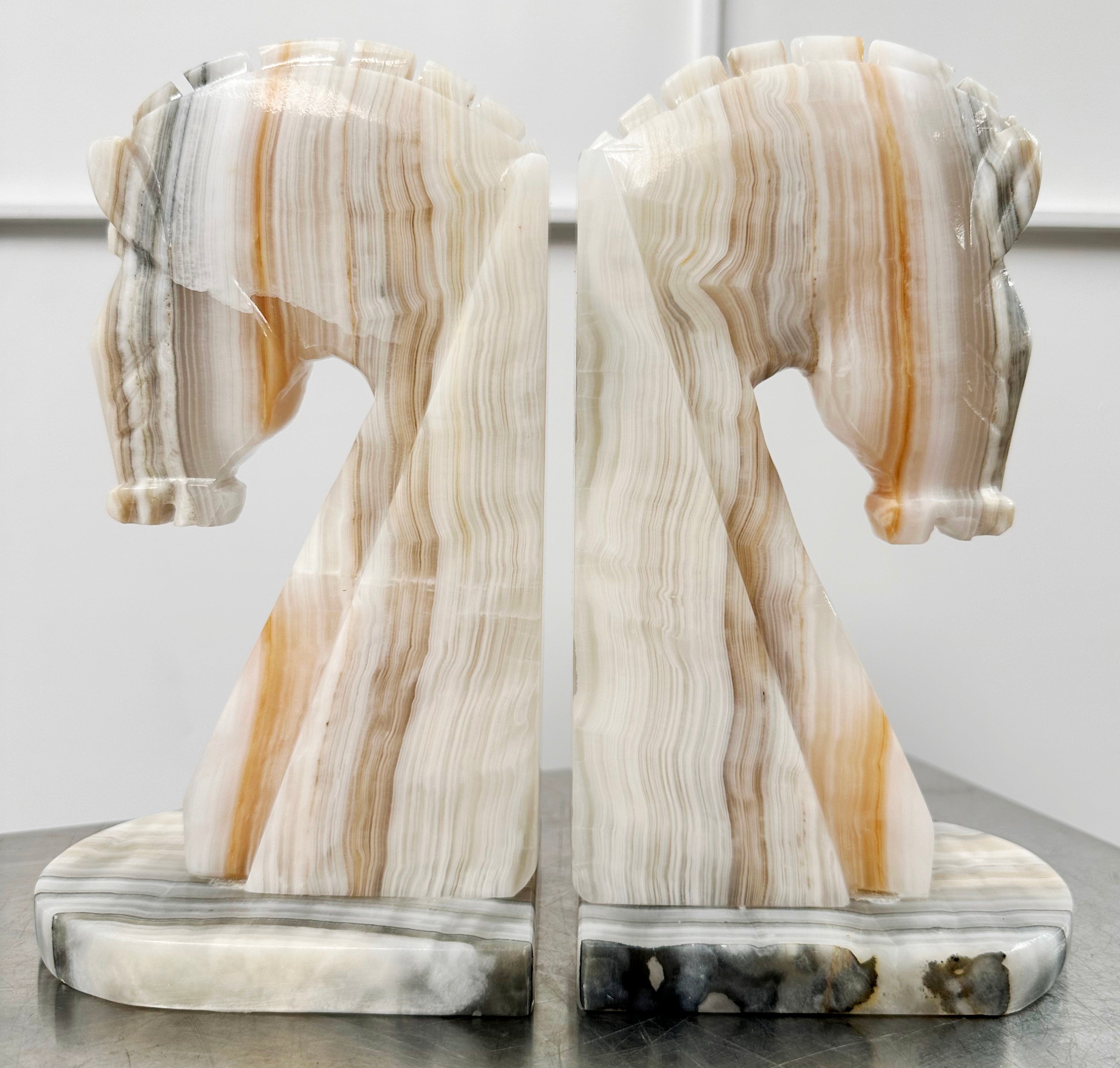 Vintage Pair Onyx/Marble Trojan Horse Bookends | Adelaide Clocks