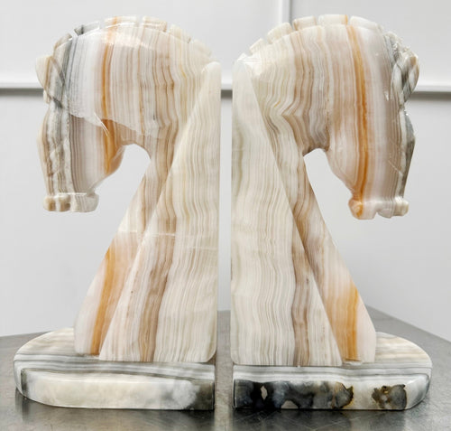 Vintage Pair Onyx/Marble Trojan Horse Bookends | Adelaide Clocks
