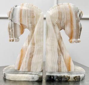 Vintage Pair Onyx/Marble Trojan Horse Bookends | Adelaide Clocks