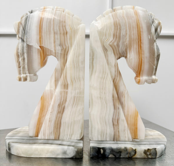 Vintage Pair Onyx/Marble Trojan Horse Bookends | Adelaide Clocks